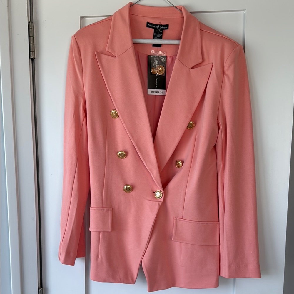 Attitude unknown Pink Blazer with Gold Buttons sz M NWT